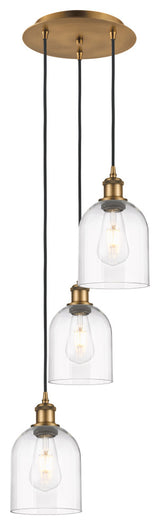 Ballston-Bella 3-Light 12" Cord Pendant, Brushed Brass, Clear