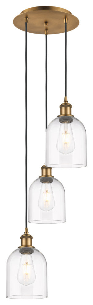 Ballston-Bella 3-Light 12" Cord Pendant, Brushed Brass, Clear