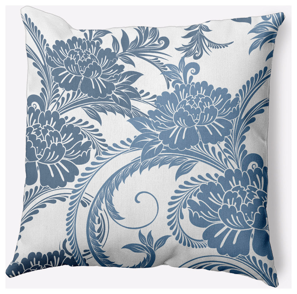 Flower Flourish Polyester Indoor Pillow, Navy, 18"x18"