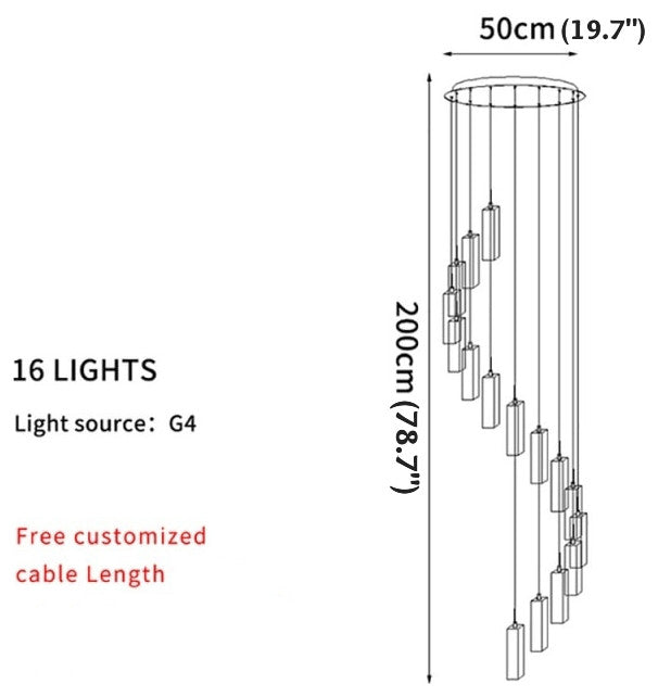 Cannes | Staircase Pendant Crystal Long Light Fixture, 16 Lights