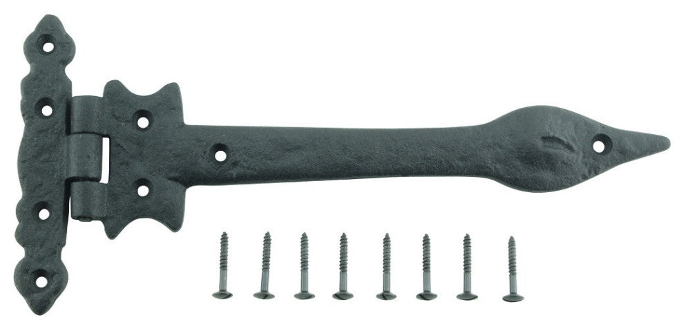 2 Pcs Black Door Strap Hinge 9" L Wrought Iron Spear Tip Renovators Supply
