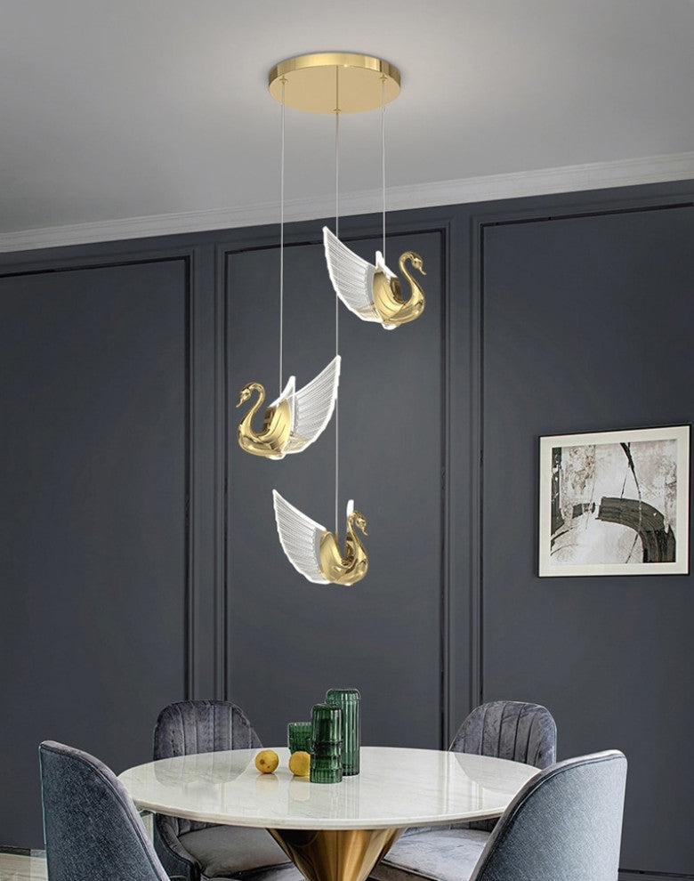MIRODEMIÂ® Amirat Swan Design Gold Chandelier For Stairwell, L3rg