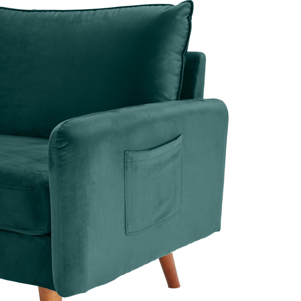 Teal Contemporary Velvet Sofa With Side Pockets