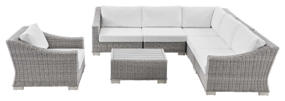 Outdoor Patio Wicker Rattan 7-Piece Sectional Sofa Furniture Set Gray White