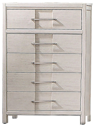 Varos 48" Tall Dresser Chest, 5 Drawers, Nickel Bar Handles, White