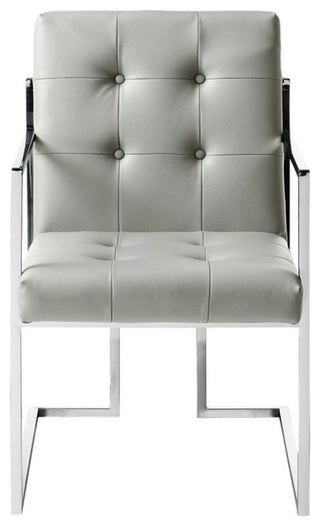 Maklaine Tufted Faux Leather Dining Chair Light - Gray/Chrome (Set of 2)