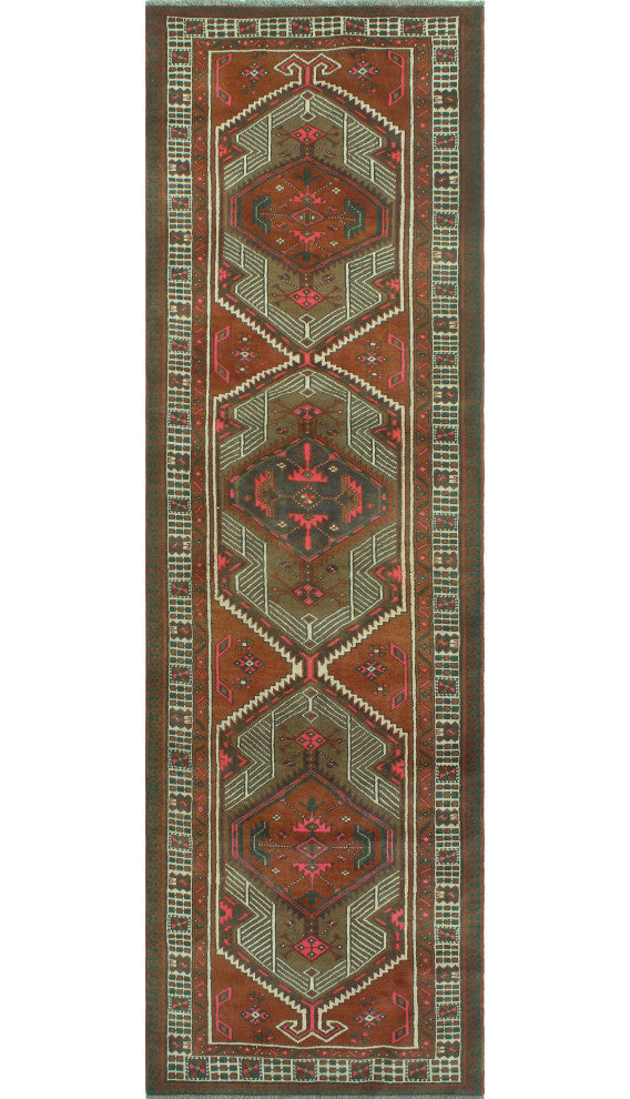 Fine Vintage Distressed Kenton Rust/Brown Runner, 3'2x10'9