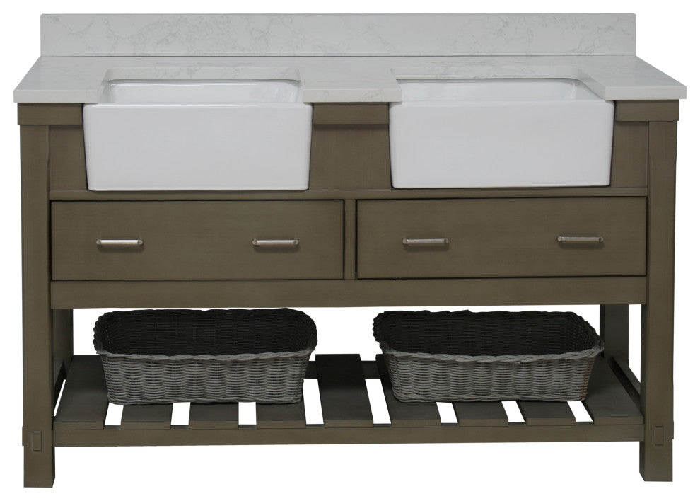 Charlotte 60" Bathroom Vanity, Weathered Gray, Engineered Carrara, Double