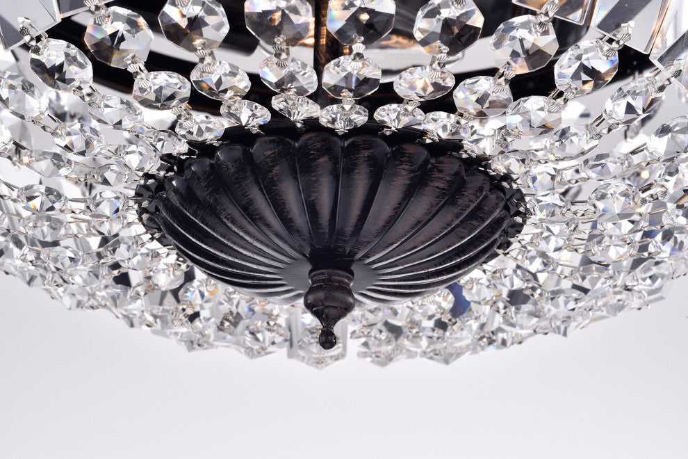 3-Light Bowl Style Crystal Basket Black Flush Mount Chandelier