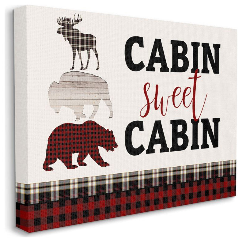 Cabin Sweet Cabin Words Forest Animals Red Plaid Greeting,1pc, each 24 x 30