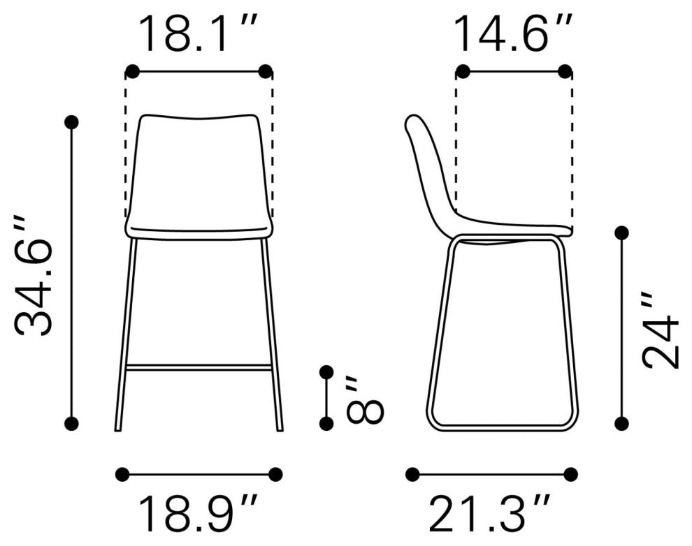Counter Chair, Set of 2, Faux Vinyl Leather, Charcoal, Gray, Black, Industrial