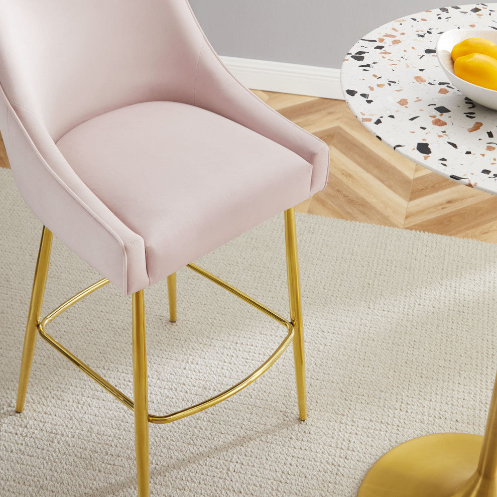 Bar Stool Chair Barstool, Pink, Velvet, Modern, Mid Century Bistro Dining
