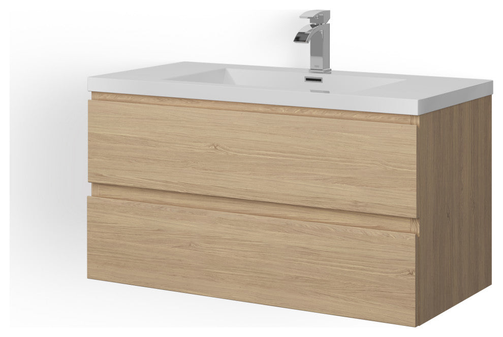 Beacon Bath Vanity, White Oak, 42", Single Sink, Wall Mount