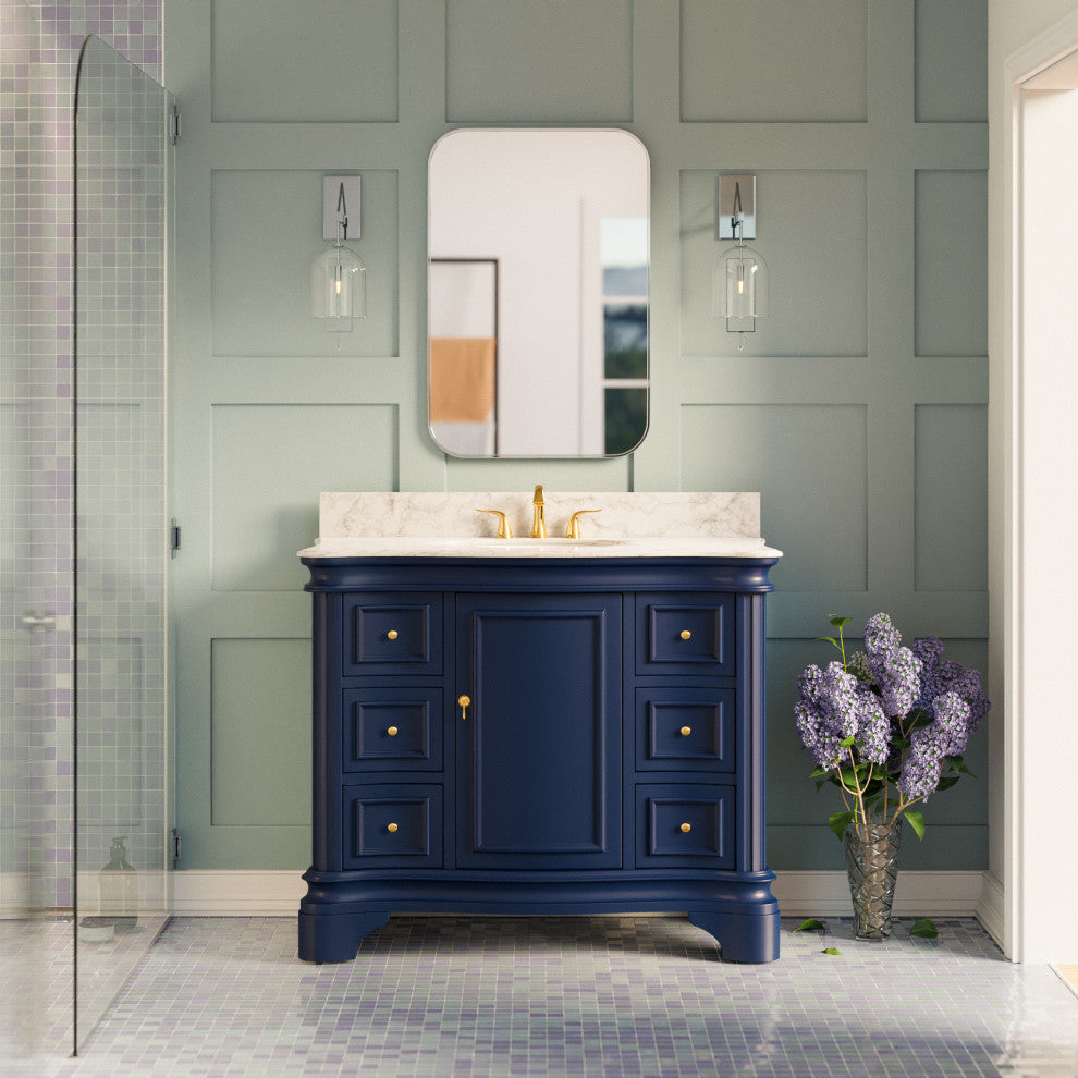 Katherine 42" Bath Vanity, Royal Blue, Carrara Marble