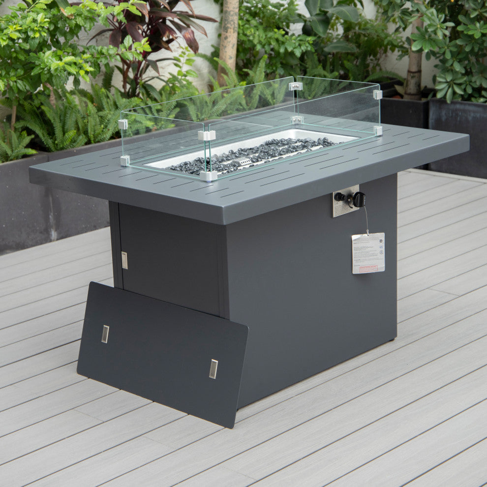 LeisureMod Chelsea Patio Modern Black Aluminum Propane Fire Pit Table Black