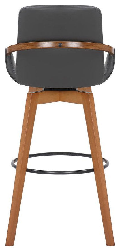 Baylor Swivel Wood Bar or Counter Stool in Faux Leather, BLACK