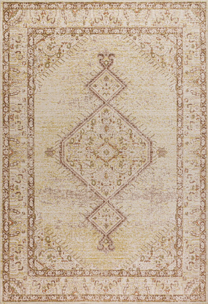 Lila Modern Tribal Medallion Area Rug, Ivory, 8 X 10