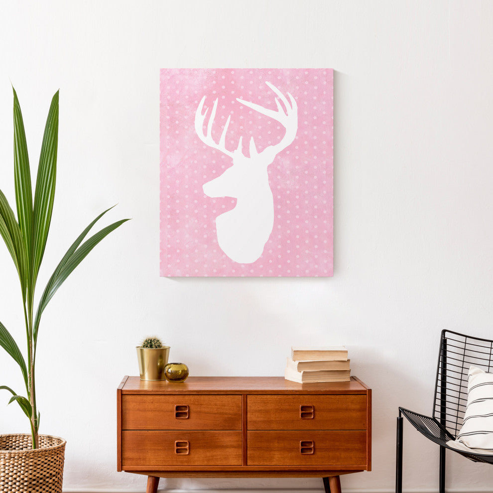 Deer Polka Dots Pink 20x24 Canvas Wall Art