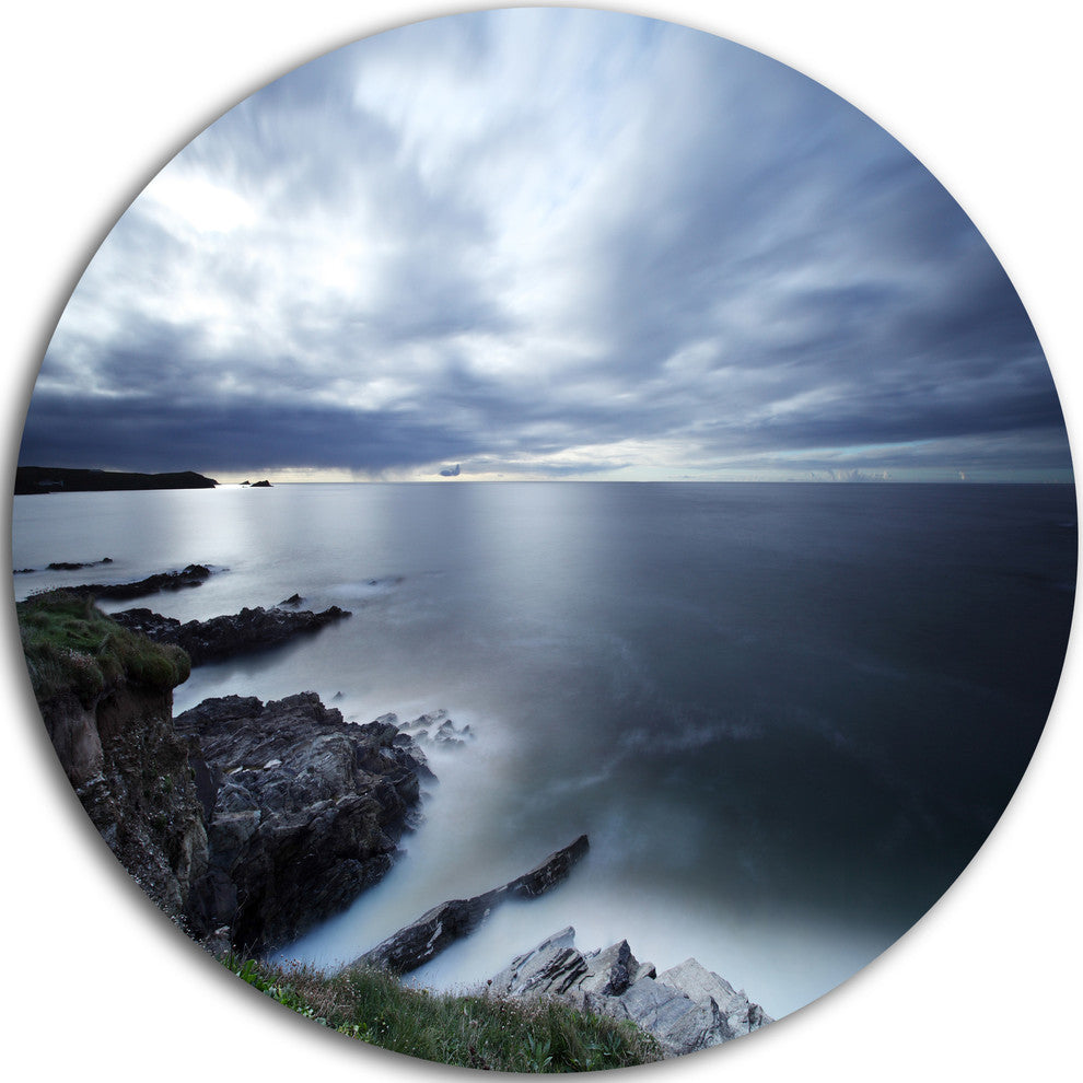 Gloomy Bluish Atlantic Beach Portugal, Seashore Round Wall Art, 36"
