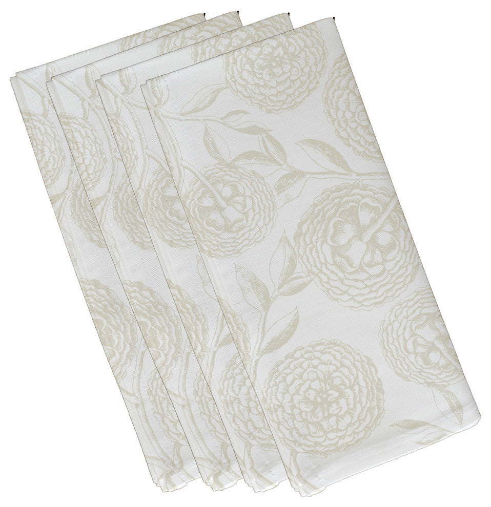 Antique Flowers, Floral Print Napkin, White, Set of 4