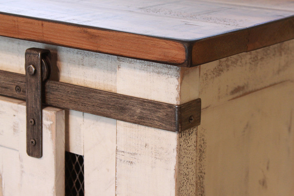 Rustic 80" White Barn-Door Media Console