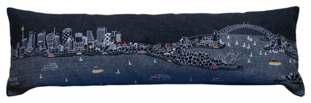 35" Black Sydney Nighttime Skyline Lumbar Decorative Pillow