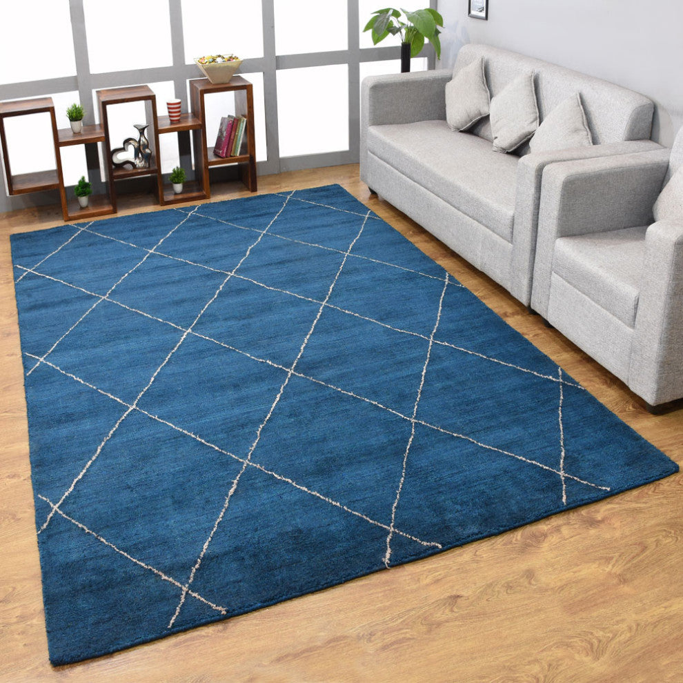 HAND KNOTTED LOOM SILK ECO-FRIENDLY AREA RUG -8'x10',Rectangle,Blue,Contemporary