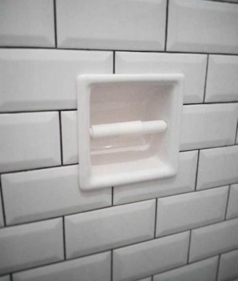 Porcelain Recess Niche Tissue Toilet Paper Holder Bathroom Shower Premade, White Glossy