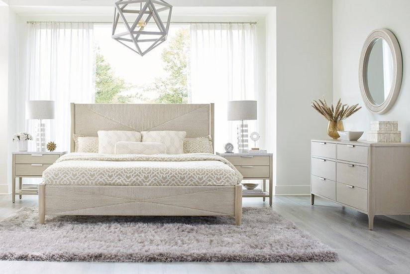 Pearl 6-Drawer Dresser and Woven Round Mirror Combo