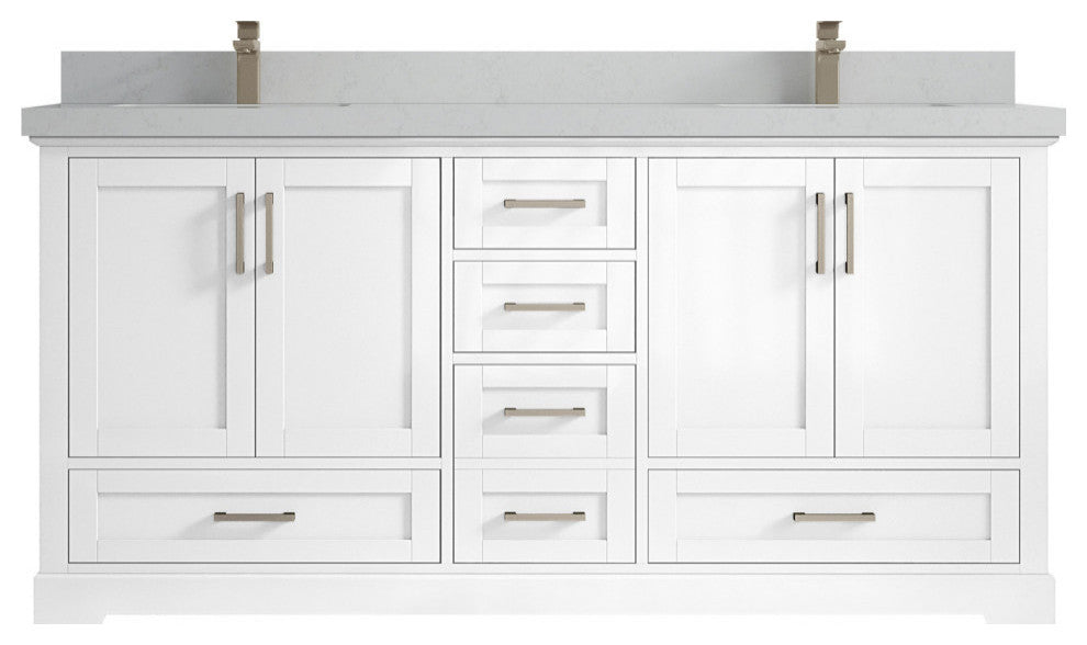 Boston 72 Double Sink Bath Vanity in White 2" Carrara Quartz
