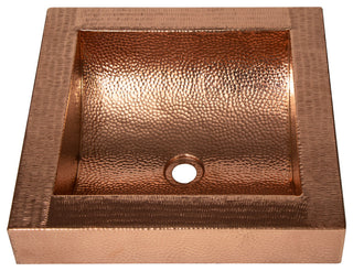 17" Square Apron Curved Bottom Hammered Copper Bathroom Sink, 17 Gauge