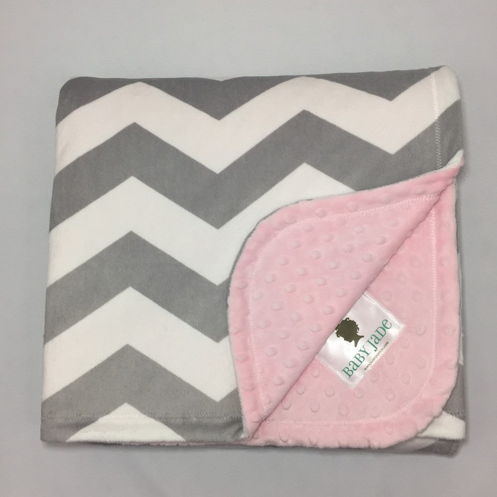Baby Jade Gray Chevron and Baby Pink Minky Blanket