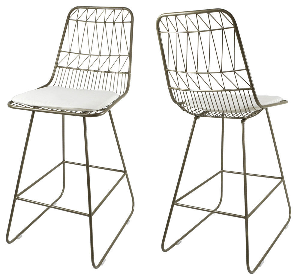 GDF Studio Lilith Indoor Wire Counter Stools with Cushions, Set of 2, Light Brass
