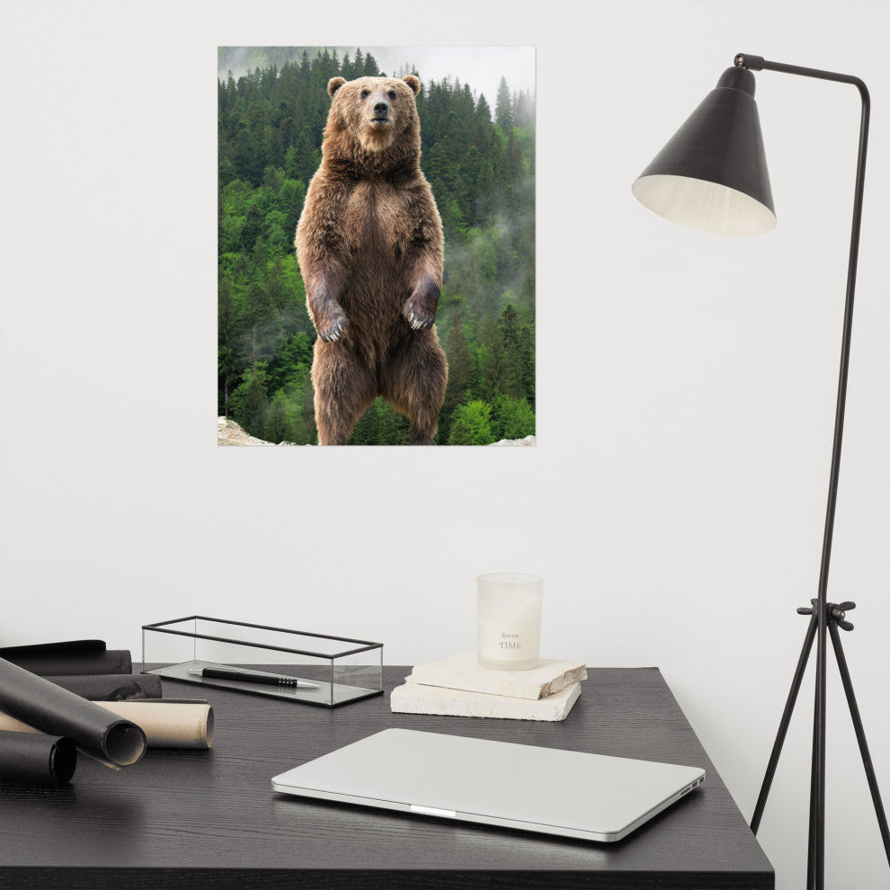 Big Standing Brown Bear On Mountain Top Loose Wall Art Print, 16" X 20"