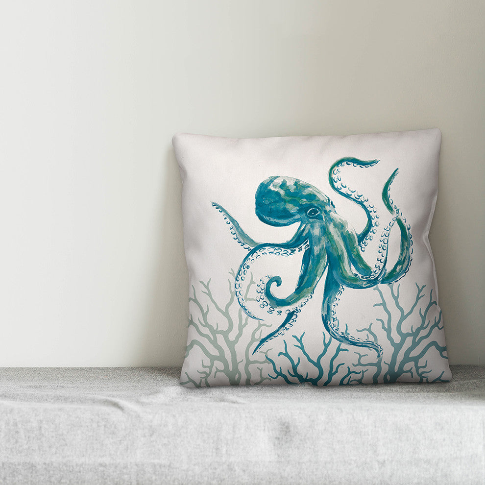 Teal Octopus 18x18 Throw Pillow