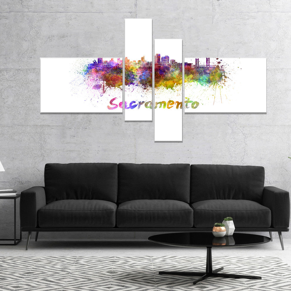 Sacramento Skyline, Cityscape Canvas Artwork Print, 60"x32", 4 panels