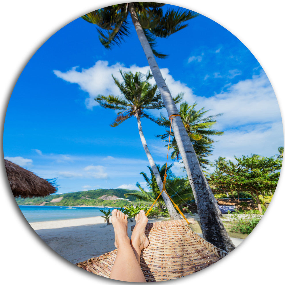 Relaxing In Hammock, Landscape Photography Disc Metal Wall Art, 11"