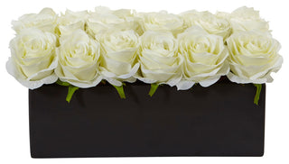Dozen Silk Roses, Ceramic Rectangular Planter, White