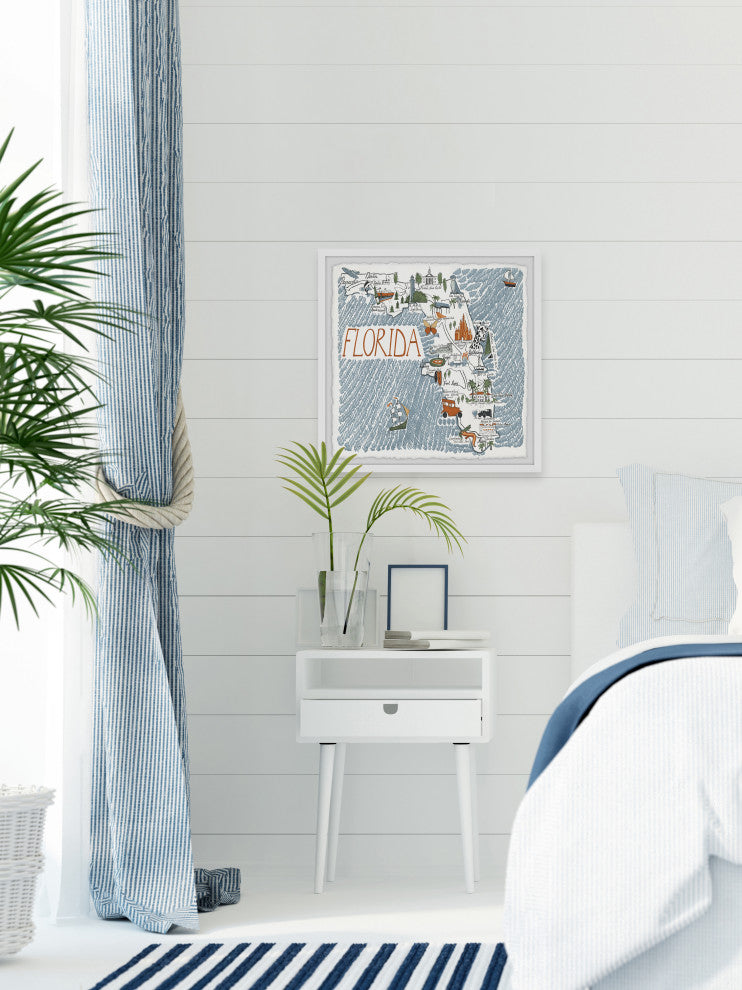 "Florida Illustrated Map II" Framed Painting Print, 24x24