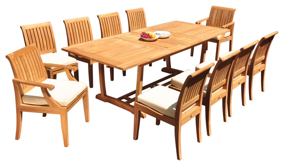 11-Piece Outdoor Teak Dining: 94" Masc Rectangle Extension Table, 10 Lagos Chair