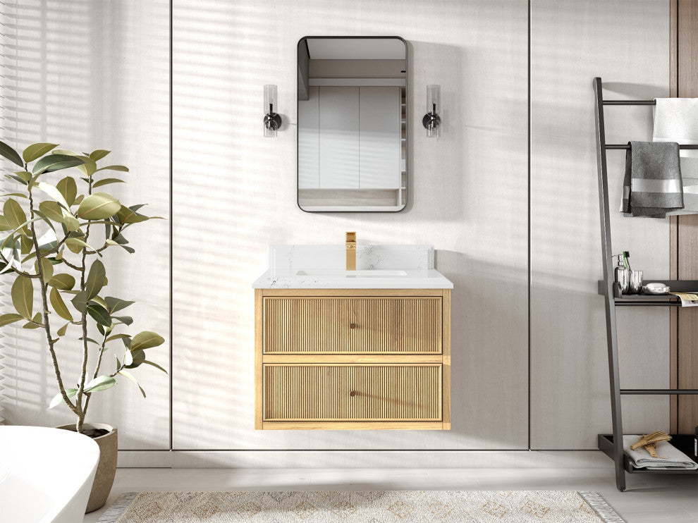 Sonoma Floating 30" Single Sink Vanity in Light Natural With 1.5" Empira Quartz
