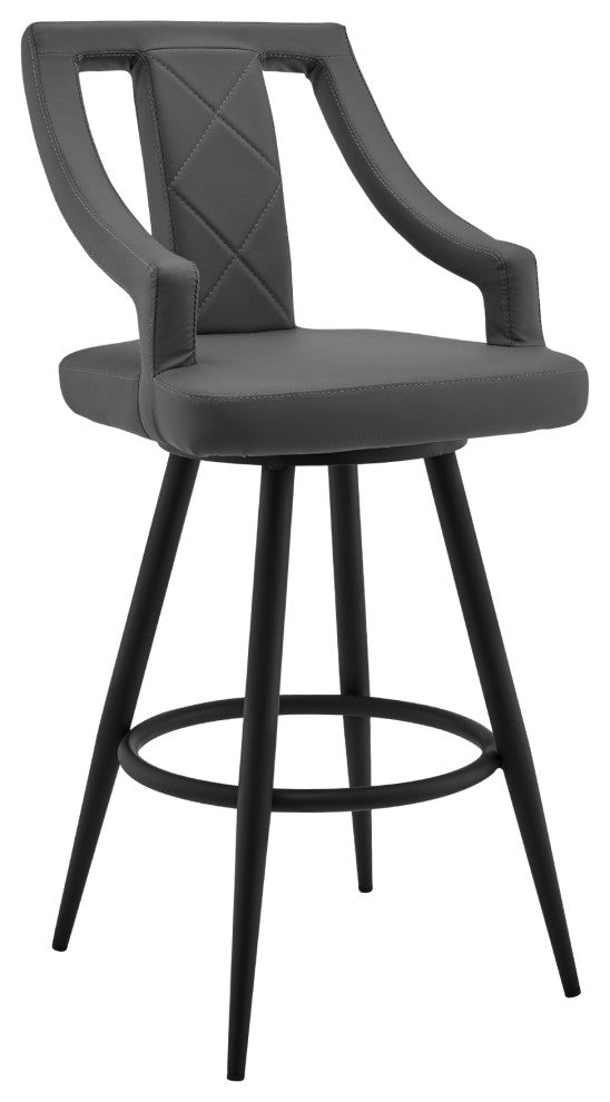 Maxen 30" Gray Faux Leather and Black Metal Swivel Bar Stool