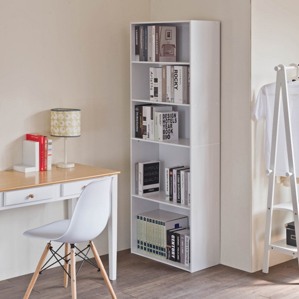 Classic White 5 Shelve Storage Bookcase