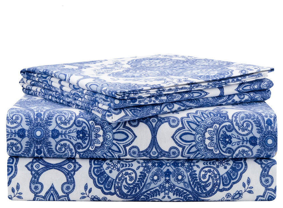 Pointehaven 200 GSM Flannel Sheet Set, Alpine Blue, King