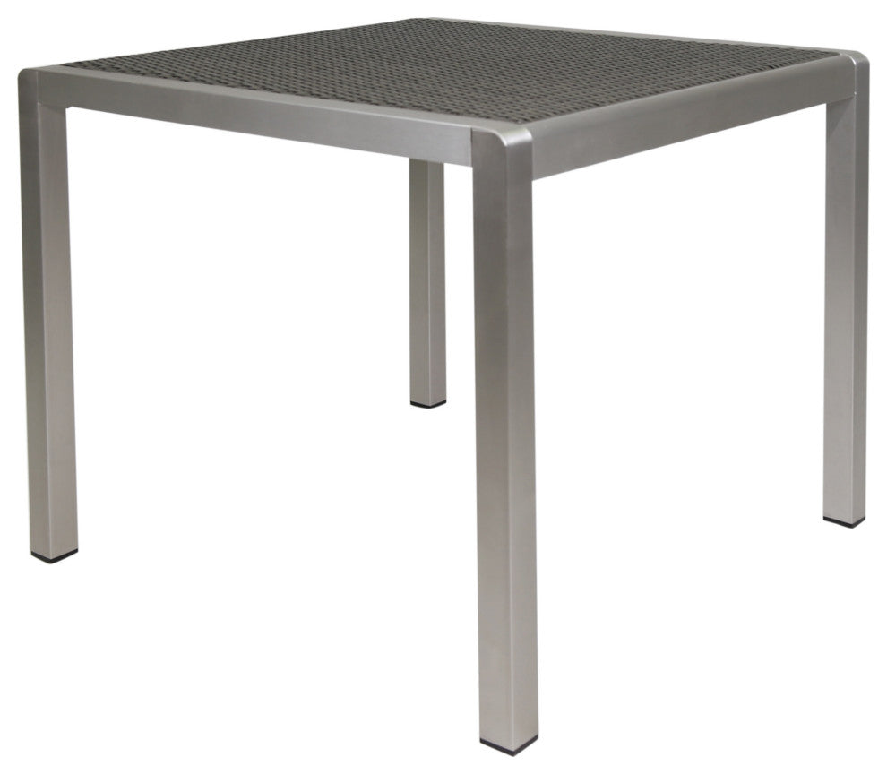 Hallie Outdoor Anodized Aluminum Dining Table With Tempered Glass Table Top, Polyethylene Wicker
