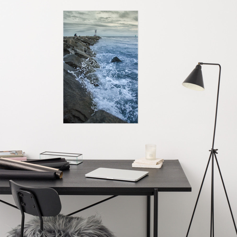 Splashing on the Jetty Landscape Photo Unframed Wall Art Print, 24" X 36"
