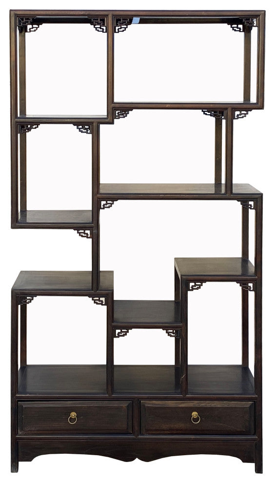 Chinese Brown Stain Treasure Display Curio Cabinet Room Divider Hcs7161