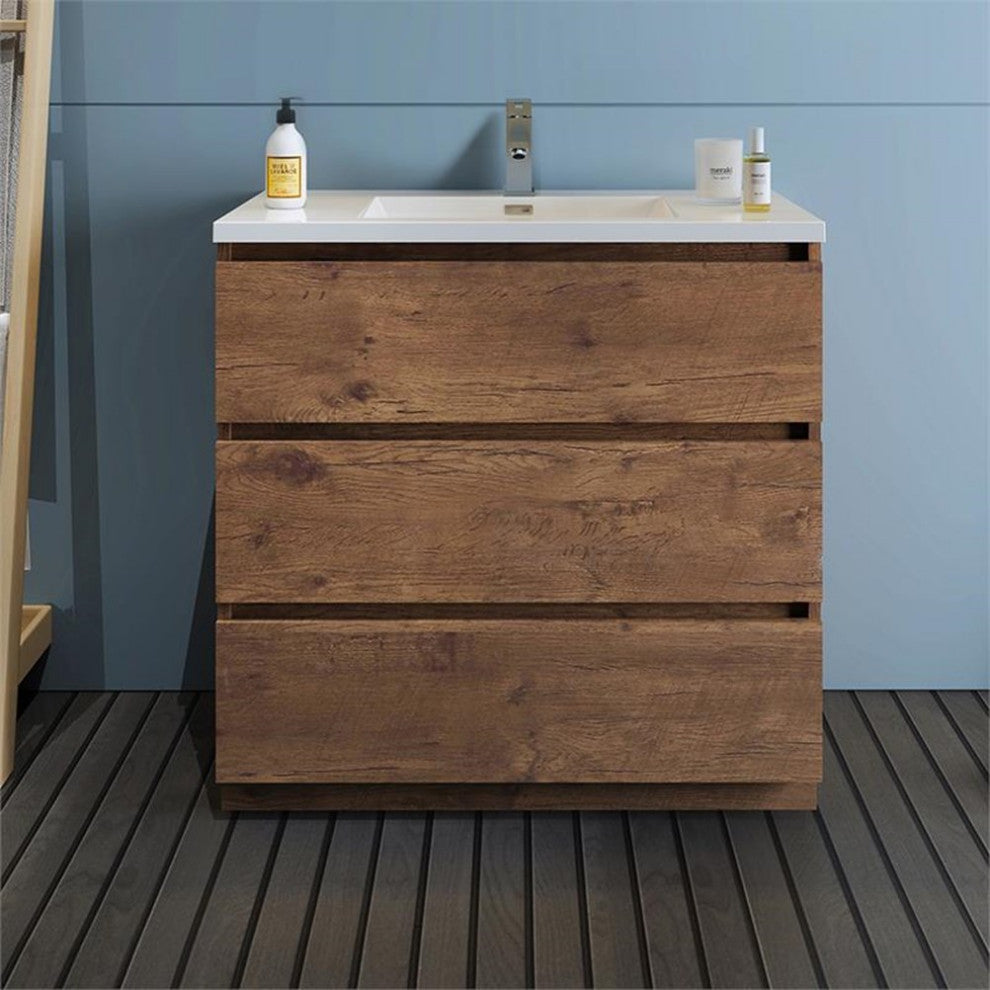 Fresca Lazzaro 36" Modern Wood Bathroom Cabinet with Integrated Sink in Brown