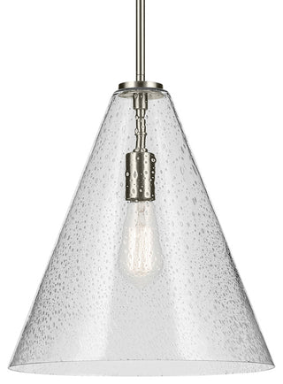 Everly 15.5" 1-Light Cone Pendant With Clear Seeded Glass, Brushed Nickel
