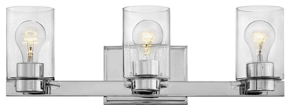 Hinkley Miley Medium Three Light Vanity, Chrome With Clear Glass